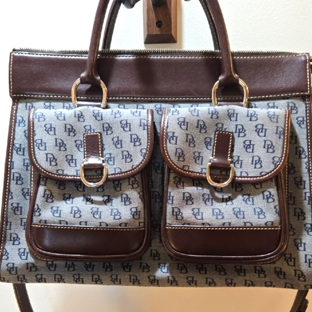 Dooney & Bourke - Signature Jacquard Canvas Bag With Brown Leather Trim